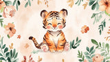 Watercolor Baby Tiger design file showing delicate floral pattern and sweet tiger character