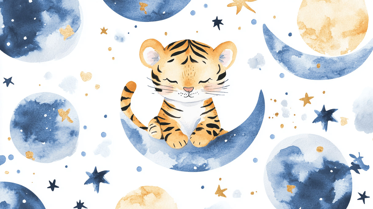 Tiger nursery wallpaper design file showing detailed watercolor pattern with stars and moon