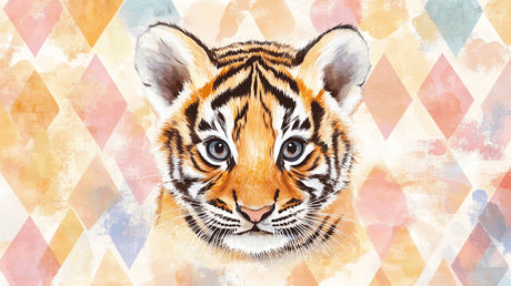Tiger wallpaper design file showing detailed illustration with pastel geometric pattern background