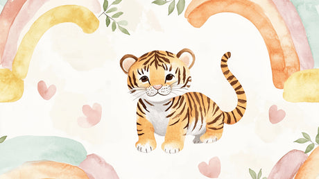 Baby tiger wallpaper design file showing detailed pastel hearts and nature elements