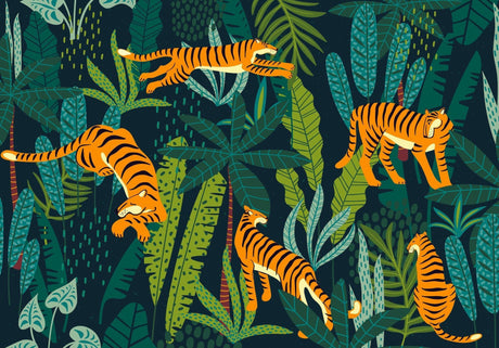 Design file of tiger and tropical leaves pattern showing intricate detail and vibrant colors