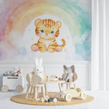 Baby Tiger Wall Mural in a pastel-themed girl's bedroom