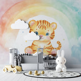Rainbow Tiger Wallpaper making a statement in a gender-neutral nursery