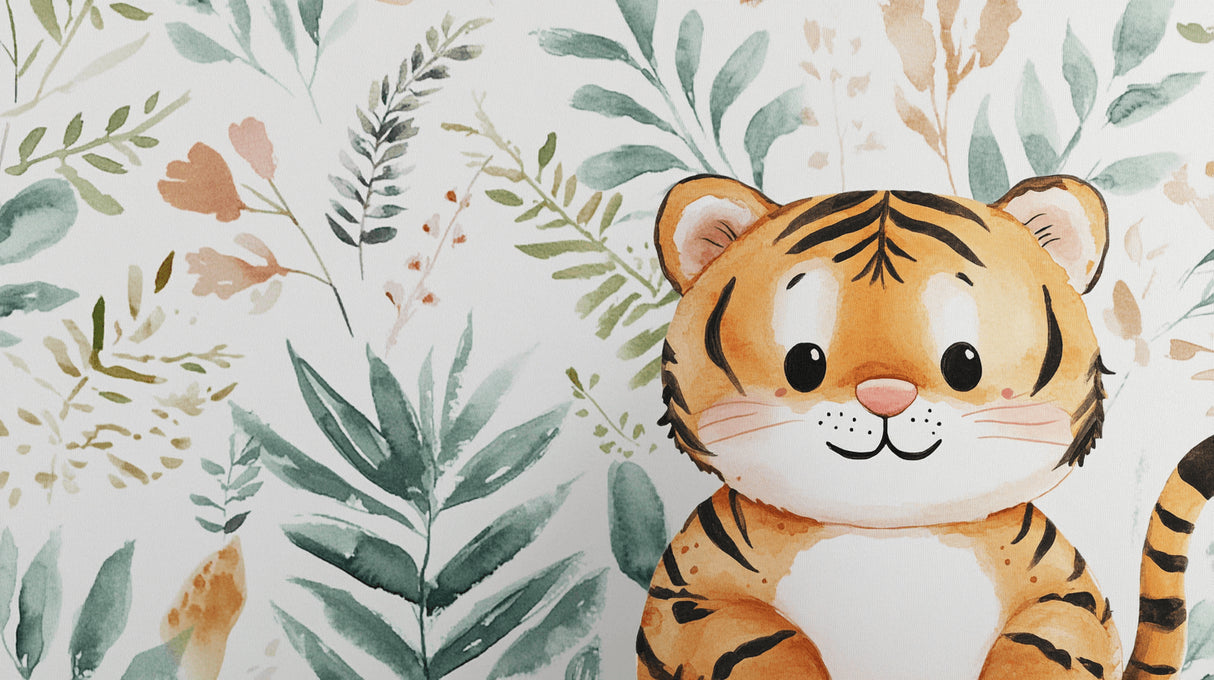 Watercolor tiger design file showing delicate Scandinavian jungle pattern
