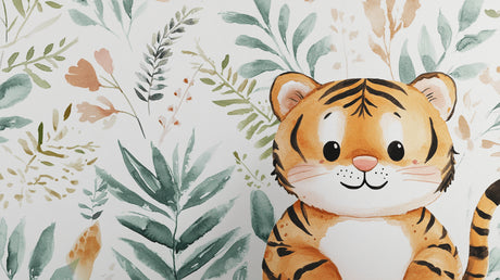 Watercolor tiger design file showing delicate Scandinavian jungle pattern