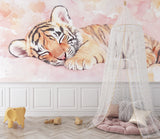 Tiger cub wall mural in a playroom with natural lighting