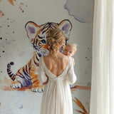 Watercolor Tiger Mural in modern kids bedroom with reading nook