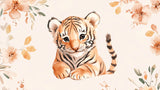 Watercolor baby tiger wallpaper design file showing detailed floral pattern and gentle color palette