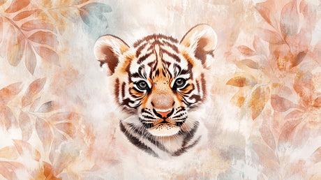 Watercolor tiger cub design file showing intricate details and peach background pattern