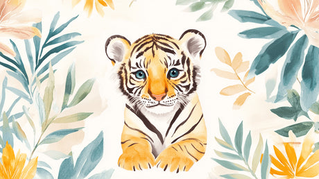 Watercolor tiger with blue eyes design file showing intricate jungle details