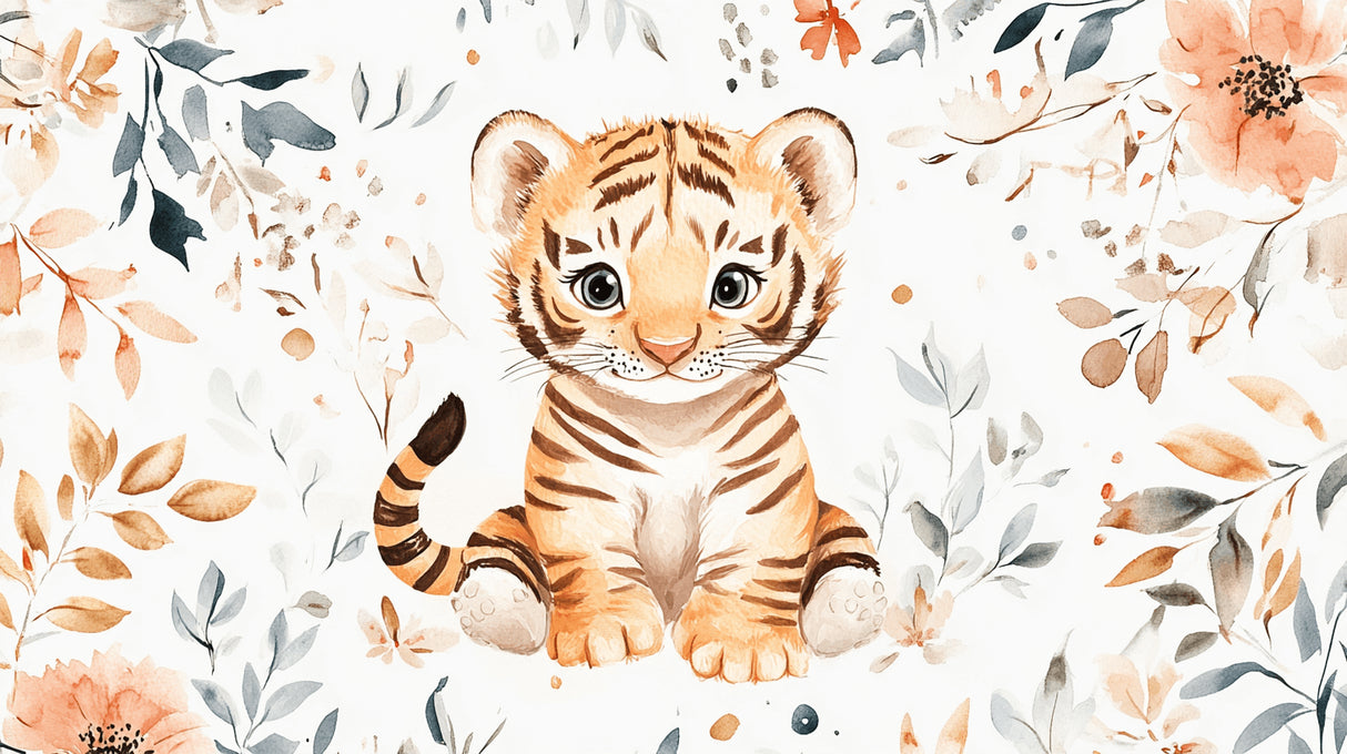 Watercolor Tiger and Floral design file showing intricate pattern details and soft color palette