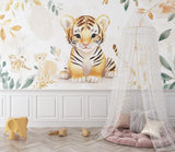 Watercolor Animal Mural displayed in a gender-neutral nursery with minimalist decor