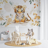Tiger Cub Wallpaper featured in a Scandinavian-style children's bedroom with natural elements