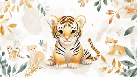Watercolor Tiger design file showing detailed forest friends pattern and soft color palette