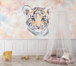 Sweet tiger cub wallpaper creates magic in this bright nursery with soft pastel accents
