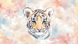 Watercolor tiger design file showing detailed pastel pattern and blue eyes