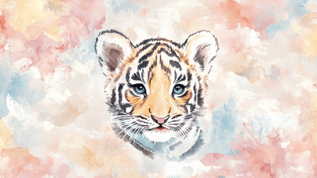 Watercolor tiger design file showing detailed pastel pattern and blue eyes