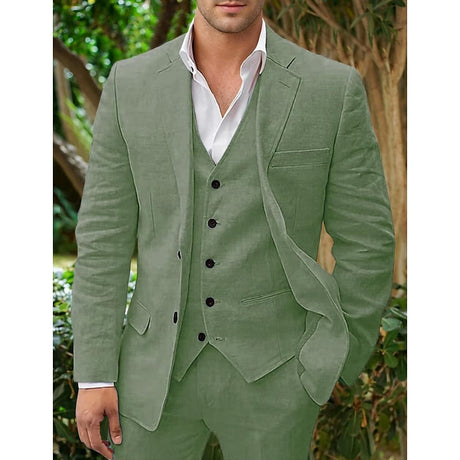 Linen Three Piece Suit  Light Blue Summer Formal Wear - Product detail 14