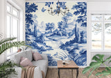 French pastoral wallpaper creating serene atmosphere in master bedroom with antique furniture