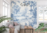 Traditional Toile de Jouy pattern in hallway setting
