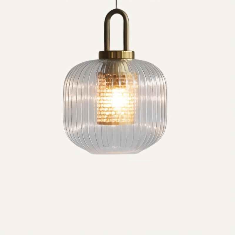 Modern Glass Pendant Light  Ribbed Design With Brass Accent - Product detail 11
