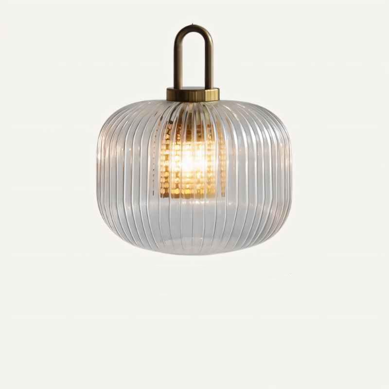 Modern Glass Pendant Light  Ribbed Design With Brass Accent - Product showcase