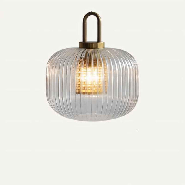 Modern Glass Pendant Light  Ribbed Design With Brass Accent - Product showcase