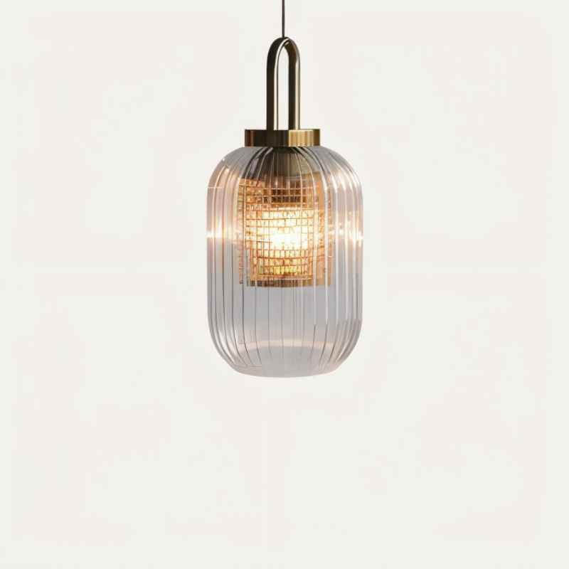 Modern Glass Pendant Light  Ribbed Design With Brass Accent - Product detail 10