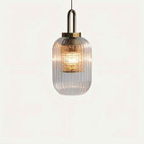 Modern Glass Pendant Light  Ribbed Design With Brass Accent - Product detail 10