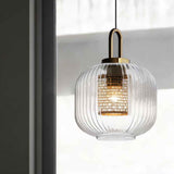 Modern Glass Pendant Light  Ribbed Design With Brass Accent - Product example