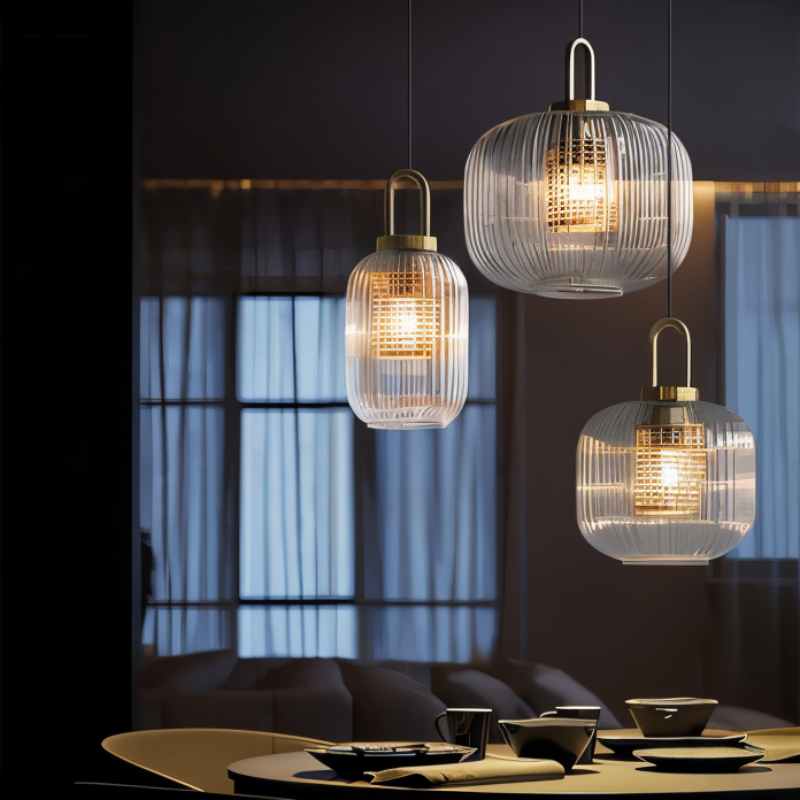 Modern Glass Pendant Light  Ribbed Design With Brass Accent - Product detail 6