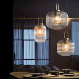 Modern Glass Pendant Light  Ribbed Design With Brass Accent - Product detail 6