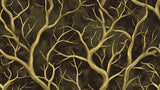 Design file showing intricate pattern of dark green background with detailed golden branch motifs