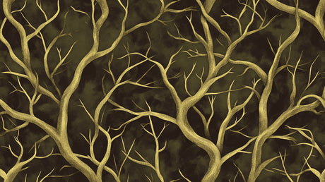 Design file showing intricate pattern of dark green background with detailed golden branch motifs
