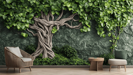 Design file showing detailed 3D tree pattern with green foliage against textured background