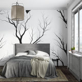 Tree branch wall mural in home office showing scale and contrast