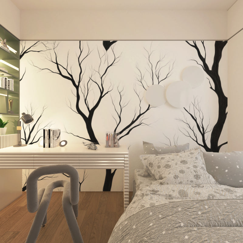 Minimalist tree pattern in modern hallway with natural lighting