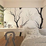 Minimalist tree pattern in modern hallway with natural lighting