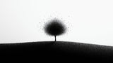 Black and white minimalist tree design file showing detailed particle effect pattern