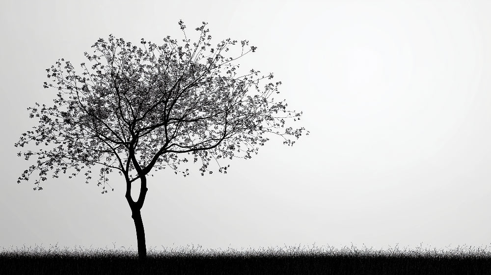 Minimalist black and white tree pattern design file showing intricate branch details