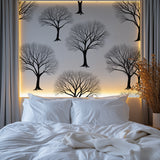 Minimalist tree mural in bedroom showing dramatic contrast
