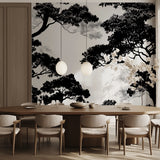 Tree silhouette wallpaper making statement in home office space