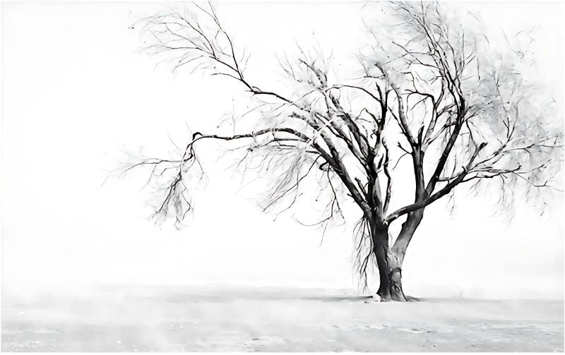Black and white winter forest design file showing intricate tree branch details and pattern flow