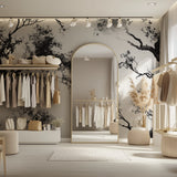 Dining room transformed with modern black tree silhouette wallpaper