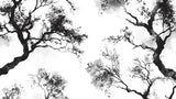 Black tree silhouette wallpaper design file showing intricate branch details on white background