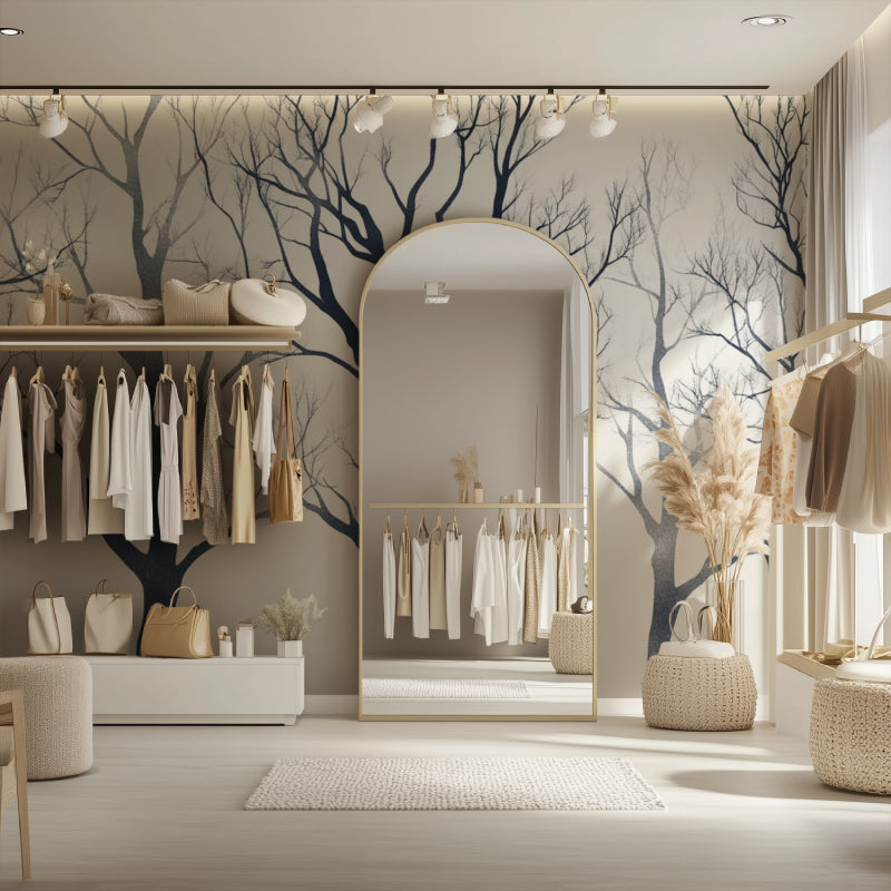 Minimalist tree wall mural adding visual interest to an entrance hallway