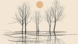 Black tree silhouettes with beige sun design file, showing clean lines and dramatic contrast