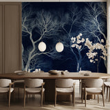 Tree branch wallpaper bringing nature into meditation room