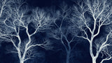 Design file showing intricate white tree branches pattern on deep blue background
