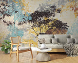 Tree mural wallpaper making statement in contemporary dining room